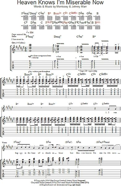 Heaven Knows I'm Miserable Now - Guitar TAB, New, Main