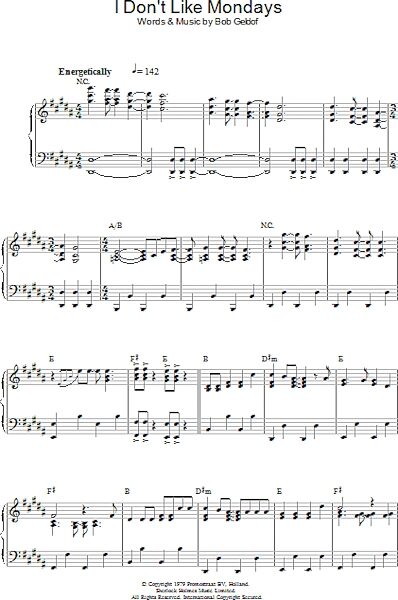 I Don't Like Mondays - Piano Solo, Main
