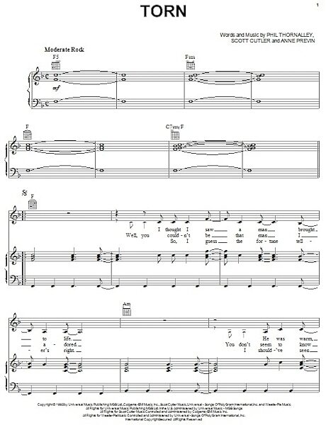 Torn - Piano/Vocal/Guitar, New, Main