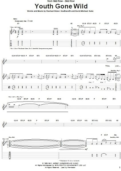 Youth Gone Wild - Guitar TAB, New, Main