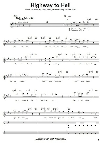Highway To Hell - Bass Tab, New, Main