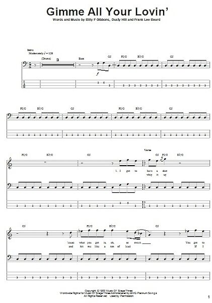 Gimme All Your Lovin' - Bass Tab, New, Main