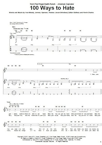 100 Ways To Hate - Guitar TAB, New, Main