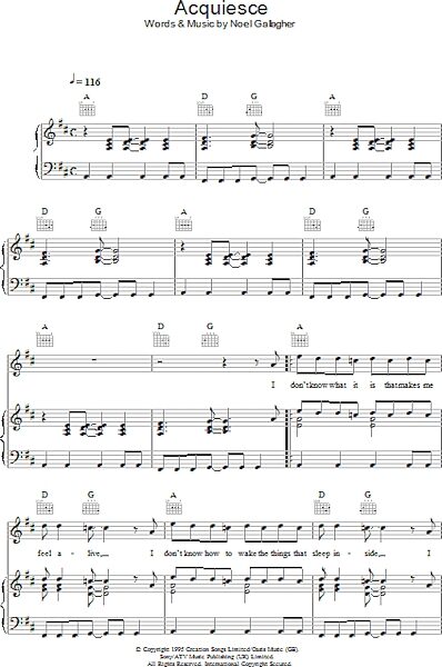 Acquiesce - Piano/Vocal/Guitar, New, Main