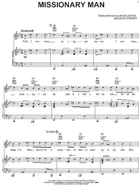 Missionary Man - Piano/Vocal/Guitar, New, Main