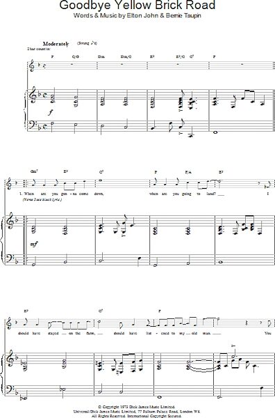 Goodbye Yellow Brick Road - Piano/Vocal/Guitar, New, Main
