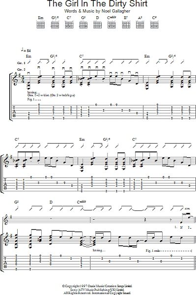 The Girl In The Dirty Shirt - Guitar TAB, New, Main
