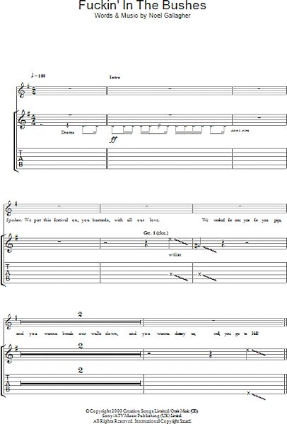 F***in' In The Bushes - Guitar TAB, New, Main