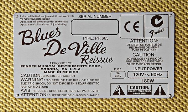 Fender Blues DeVille Reissue Guitar Combo Amplifier (60 Watts, 4x10 in.), Back Detail