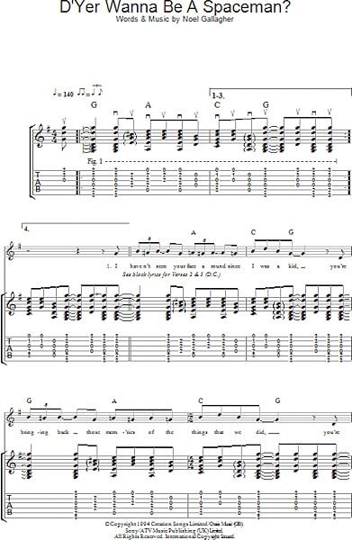D'Yer Wanna Be A Spaceman? - Guitar TAB, New, Main