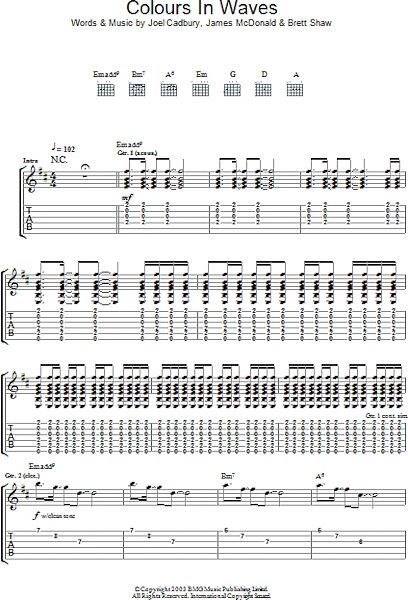 Colours In Waves - Guitar TAB, New, Main