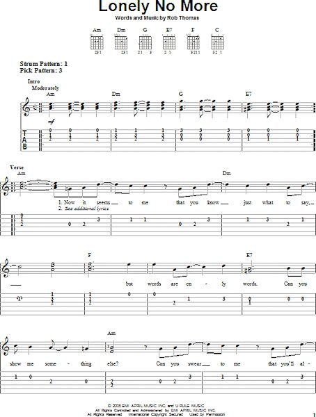Lonely No More - Easy Guitar with TAB, New, Main