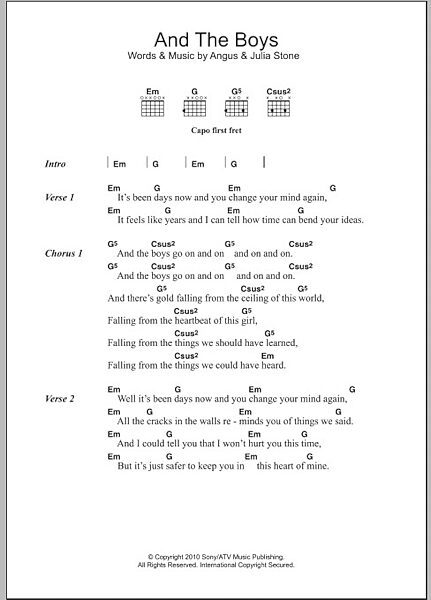 And The Boys - Guitar Chords/Lyrics, New, Main