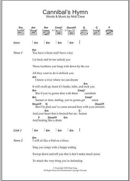 Cannibal's Hymn - Guitar Chords/Lyrics, Main