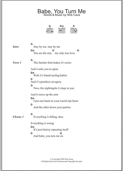 Babe, You Turn Me On - Guitar Chords/Lyrics, Main
