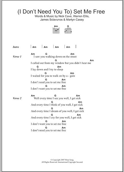 (I Don't Need You To) Set Me Free - Guitar Chords/Lyrics, Main