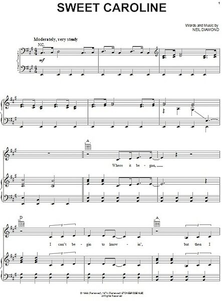 Sweet Caroline - Piano/Vocal/Guitar, New, Main