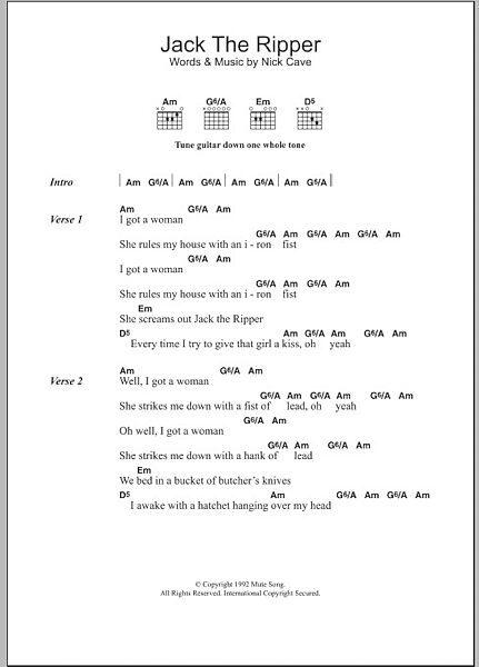 Jack The Ripper - Guitar Chords/Lyrics, Main