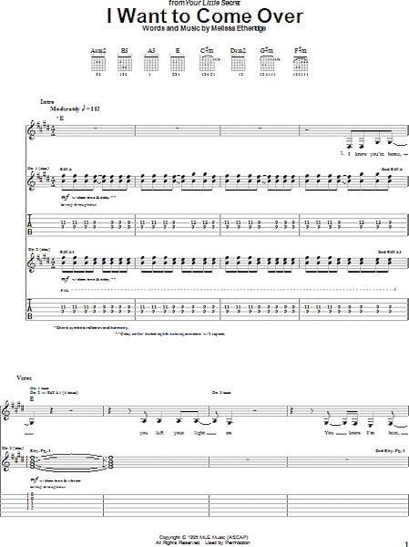 I Want To Come Over - Guitar TAB, New, Main