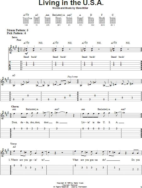 Living In The U.S.A. - Easy Guitar with TAB, New, Main