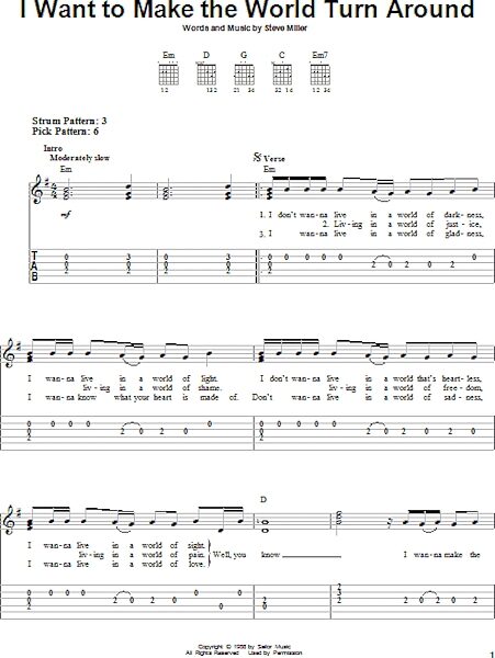I Want To Make The World Turn Around - Easy Guitar with TAB, New, Main