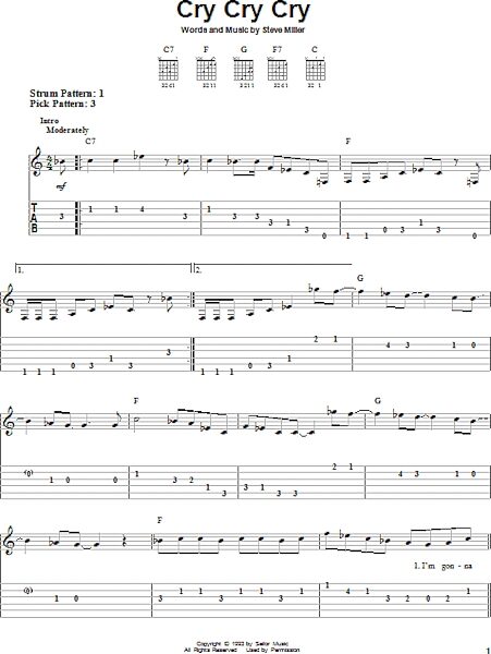 Cry Cry Cry - Easy Guitar with TAB, New, Main