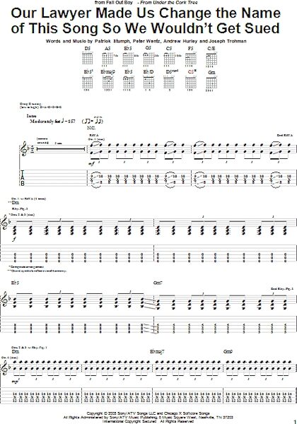 Our Lawyer Made Us Change The Name Of This Song So We Wouldn't Get Sued - Guitar TAB, New, Main