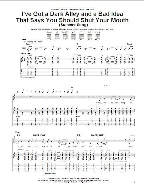 I've Got A Dark Alley And A Bad Idea That Says You Should Shut Your Mouth (Summer Song) - Guitar TAB, New, Main