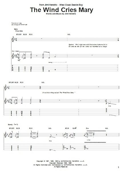 The Wind Cries Mary - Guitar TAB, New, Main