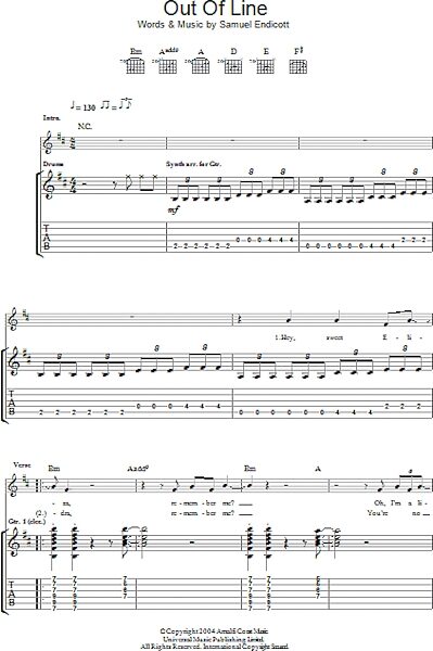 Out Of Line - Guitar TAB, New, Main