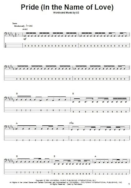 Pride (In The Name Of Love) - Bass Tab, New, Main