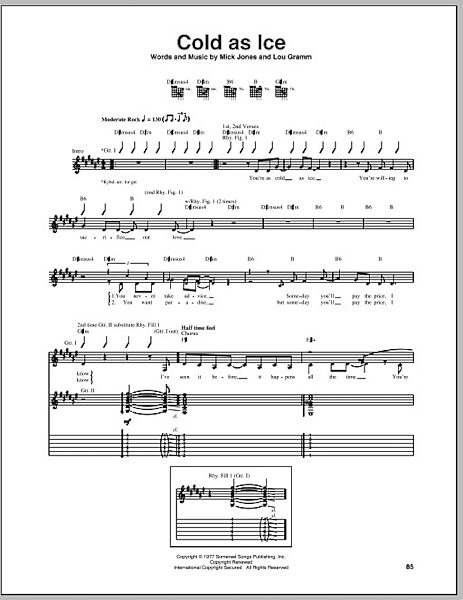 Cold As Ice - Guitar TAB, New, Main