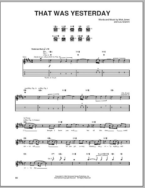 That Was Yesterday - Guitar TAB, New, Main