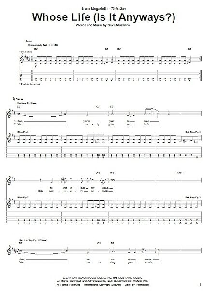 Whose Life (Is It Anyways?) - Guitar TAB, New, Main