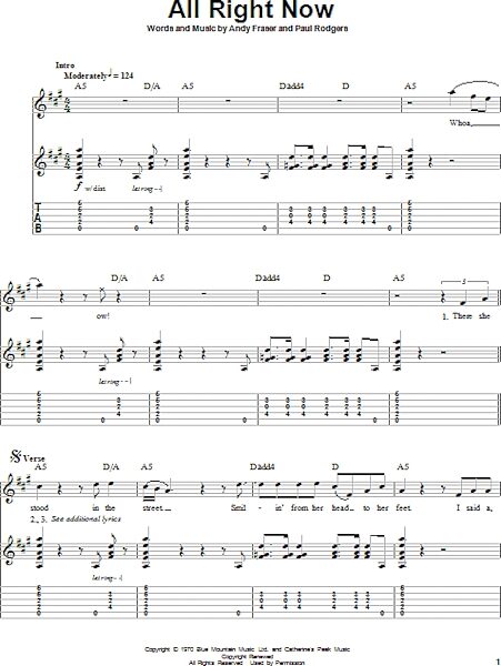 All Right Now - Guitar Tab Play-Along, New, Main