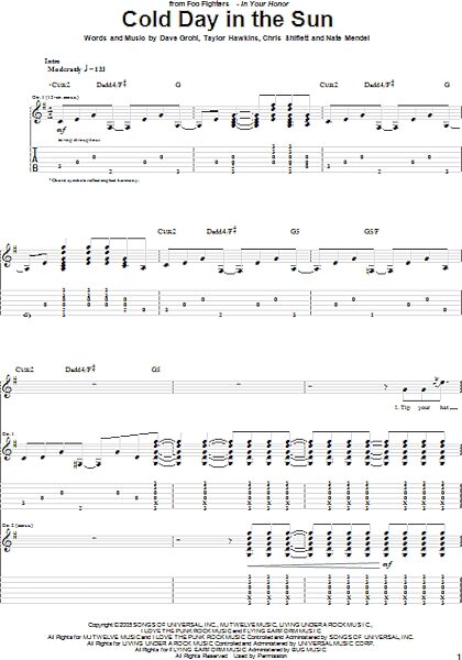 Cold Day In The Sun - Guitar TAB, New, Main