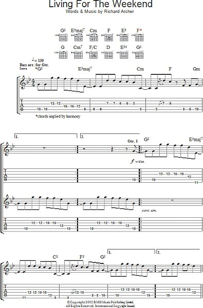 Living For The Weekend - Guitar TAB, New, Main