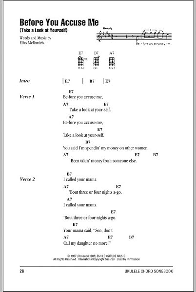 Before You Accuse Me (Take A Look At Yourself) - Ukulele Chords/Lyrics, New, Main