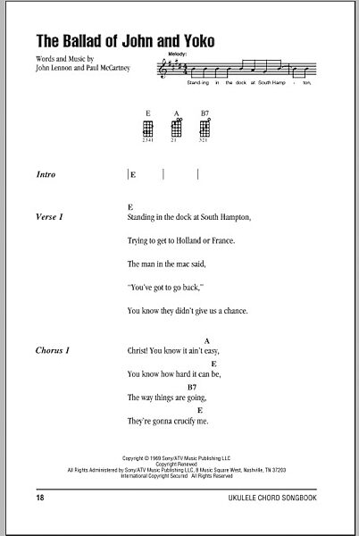 The Ballad Of John And Yoko - Ukulele Chords/Lyrics, New, Main