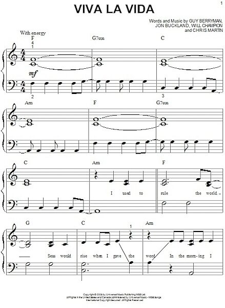 Viva La Vida - Big Note Piano, New, Main