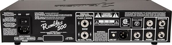 Fender Rumble 500 V3 Bass Amplifier Head (500 Watts), Rear