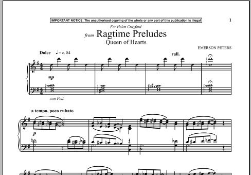 Queen Of Hearts (from Ragtime Preludes) - Piano Solo, New, Main