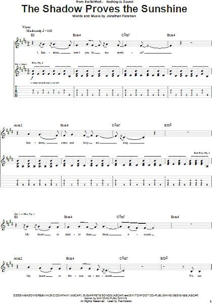 The Shadow Proves The Sunshine - Guitar TAB, New, Main