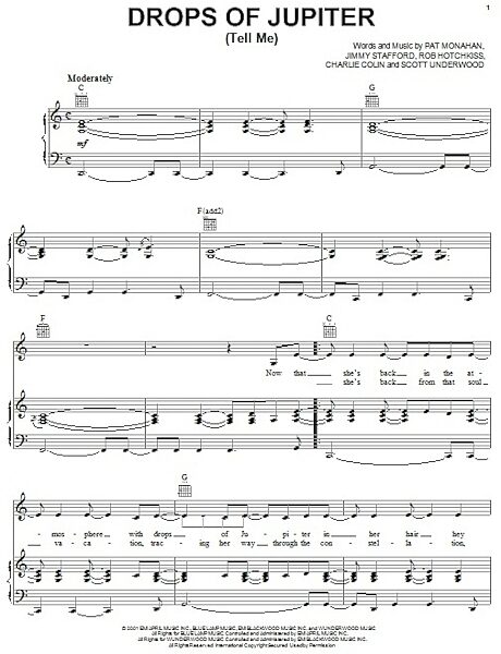 Drops Of Jupiter (Tell Me) - Piano/Vocal/Guitar, New, Main