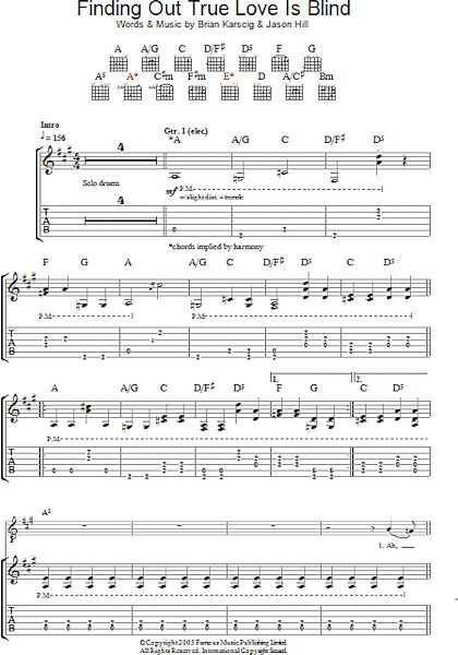 Finding Out True Love Is Blind - Guitar TAB, New, Main