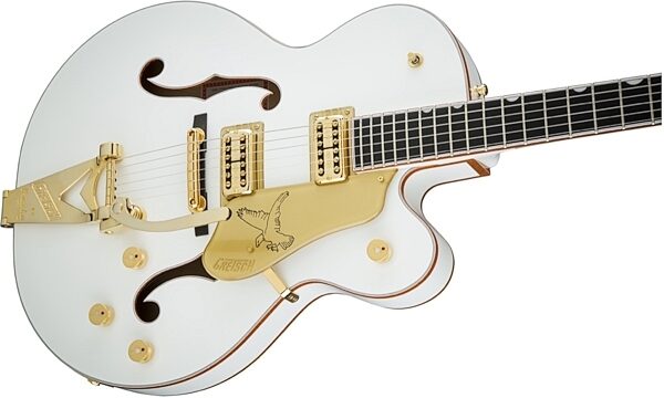 Gretsch G6136T Players Edition White Falcon with String-Thru Bigsby Electric Guitar (with Case), Closeup