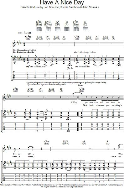 Have A Nice Day - Guitar TAB, New, Main