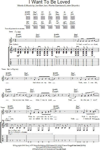 I Want To Be Loved - Guitar TAB, New, Main