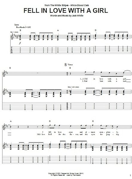 Fell In Love With A Girl - Guitar TAB, New, Main