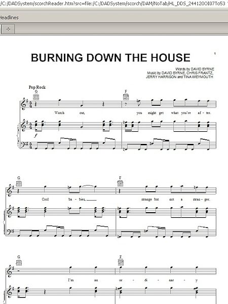 Burning Down The House - Piano/Vocal/Guitar, New, Main